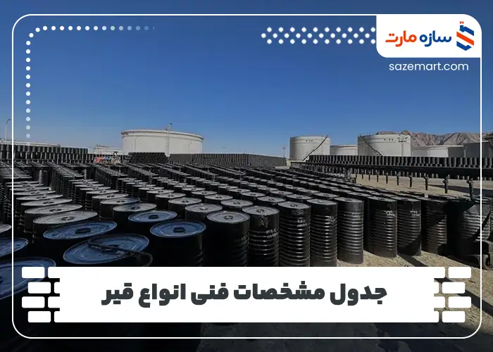 جدول مشخصات فنی انواع قیر